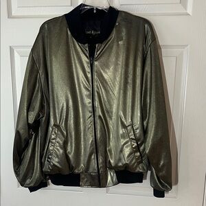Vintage VEGAS Gold‎ Metallic Women's Full Zip Bomber Style Jacket, Sz Large